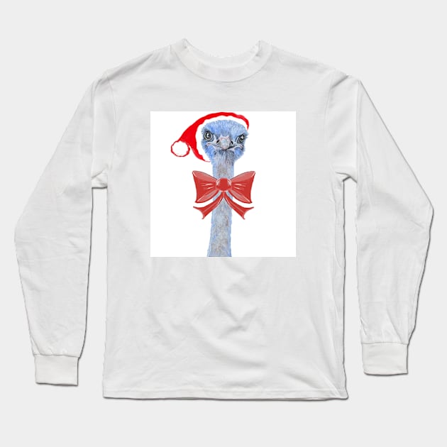 Santa Ostrich Long Sleeve T-Shirt by Artanna